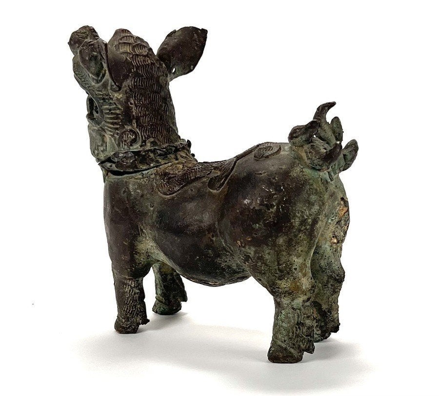 1016. Bronzen beeld Foo Dog - tempelleeuw, China, ca. 1900, Minder dan 20 cm, Ophalen of Verzenden, Brons, Beeld