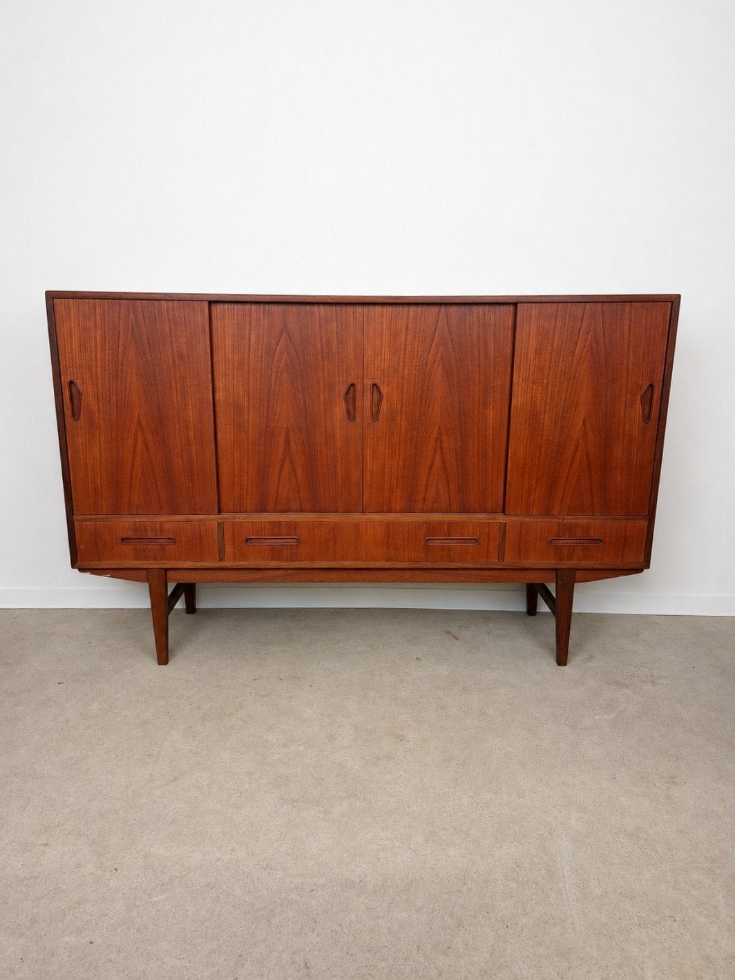 Vintage Deens dressoir Highboard, Ophalen, Gebruikt, 25 tot 50 cm, 150 tot 200 cm