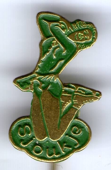 Sjoukje Dijkstra groen/koper kumstschaatser speldje( S_196), Verzenden, Zo goed als nieuw, Sport, Speldje of Pin