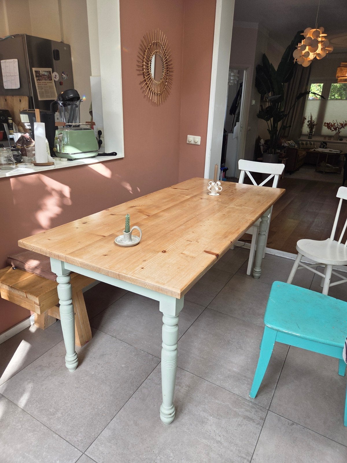Houten eettafel met laden - 180x80 cm, Ophalen, Gebruikt, 50 tot 100 cm, 150 tot 200 cm