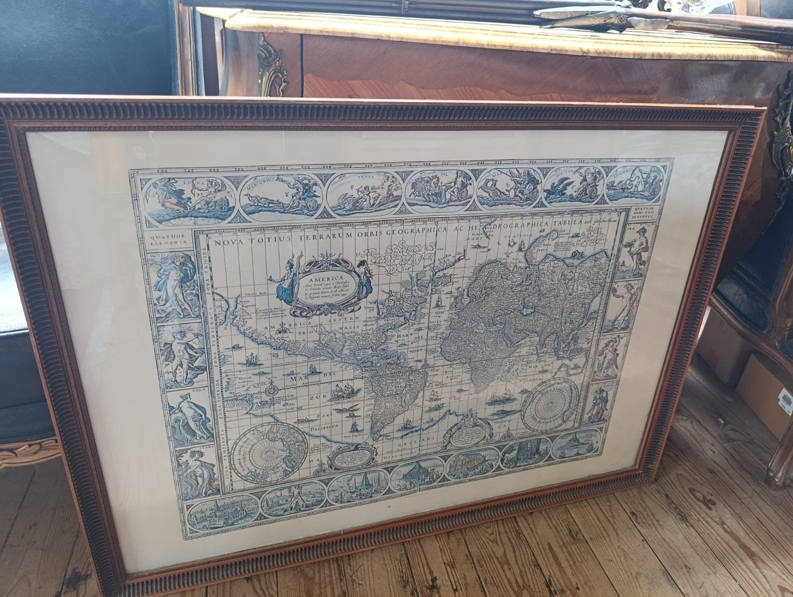 Antieke Wereldkaart 17e Eeuw - Nova Totius Terrarum Orbis, Boeken, Atlassen en Landkaarten, Ophalen, Wereld, Willem Blaeu (reproductie)