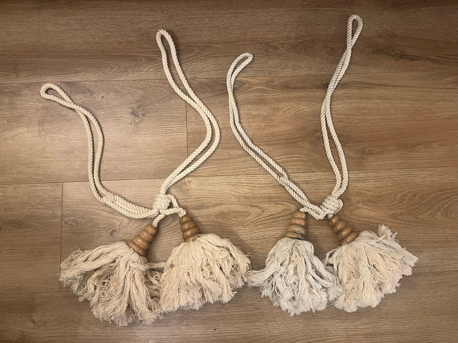 Set van 2 Macramé Gordijnkwasten met Houten Kralen, Ophalen, Gebruikt, Beige, Boho