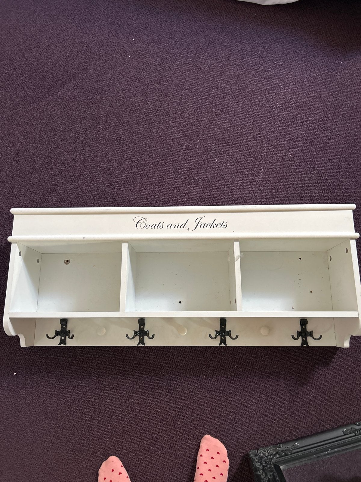 Witte houten wandkapstok met opbergvakken en haken, Ophalen, Gebruikt, Hout, Wandkapstok