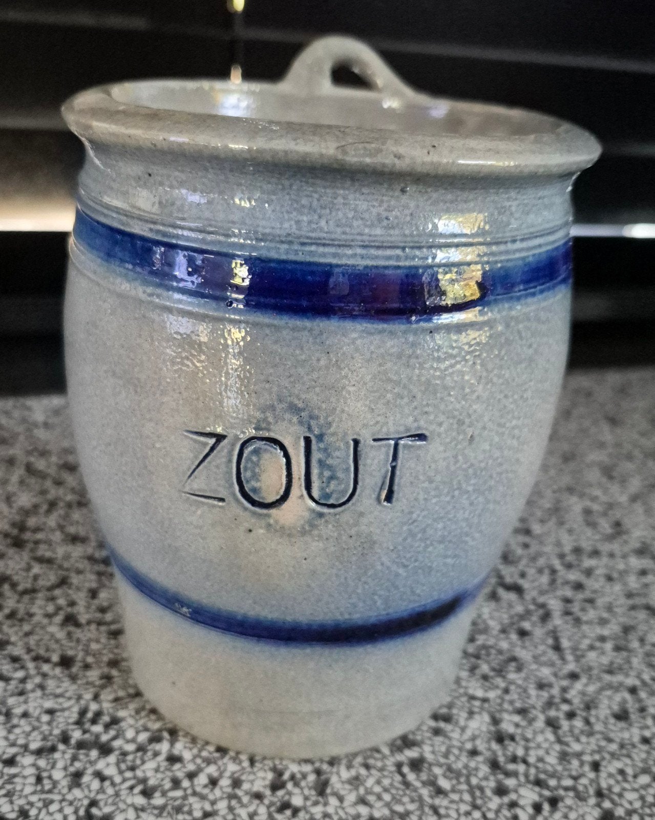 Vintage Keulse Pot voor Zout - Blauw Grijs Aardewerk, Antiek en Kunst, Ophalen of Verzenden