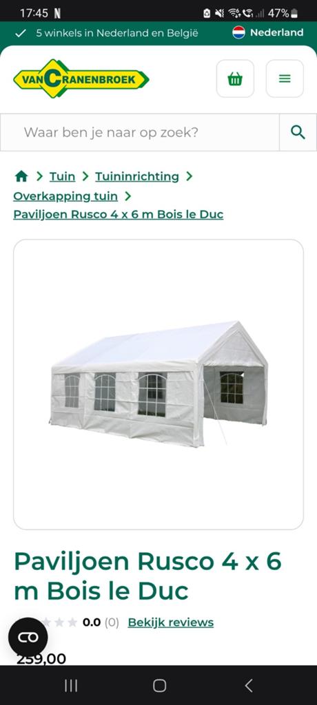 Paviljoen Rusco 4 x 6 m Bois le Duc, Ophalen, Zo goed als nieuw, 4 tot 6 meter, Paviljoen