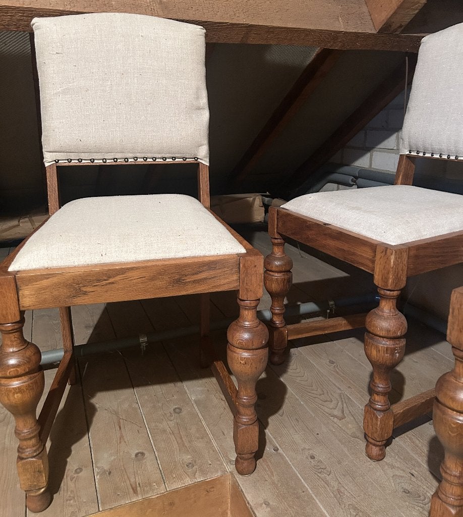 Vintage eetkamer tafel met 4 stoelen, Ophalen, Gebruikt, 4 tot 6 stoelen