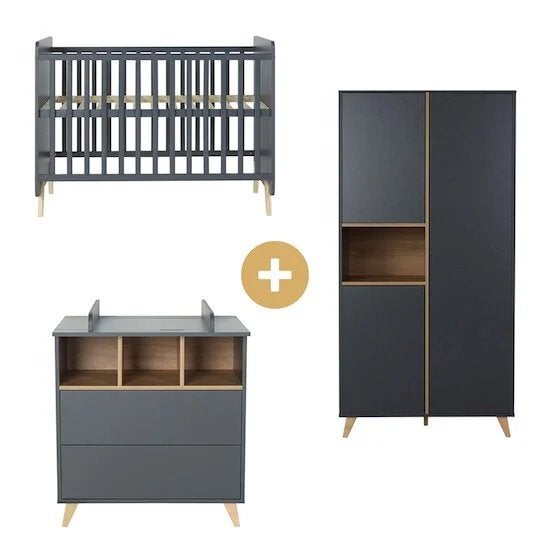 Quax Loft Antraciet Babykamer: Kast, Commode, Ledikant, Ophalen, Kast, 50 tot 70 cm, 105 cm of meer