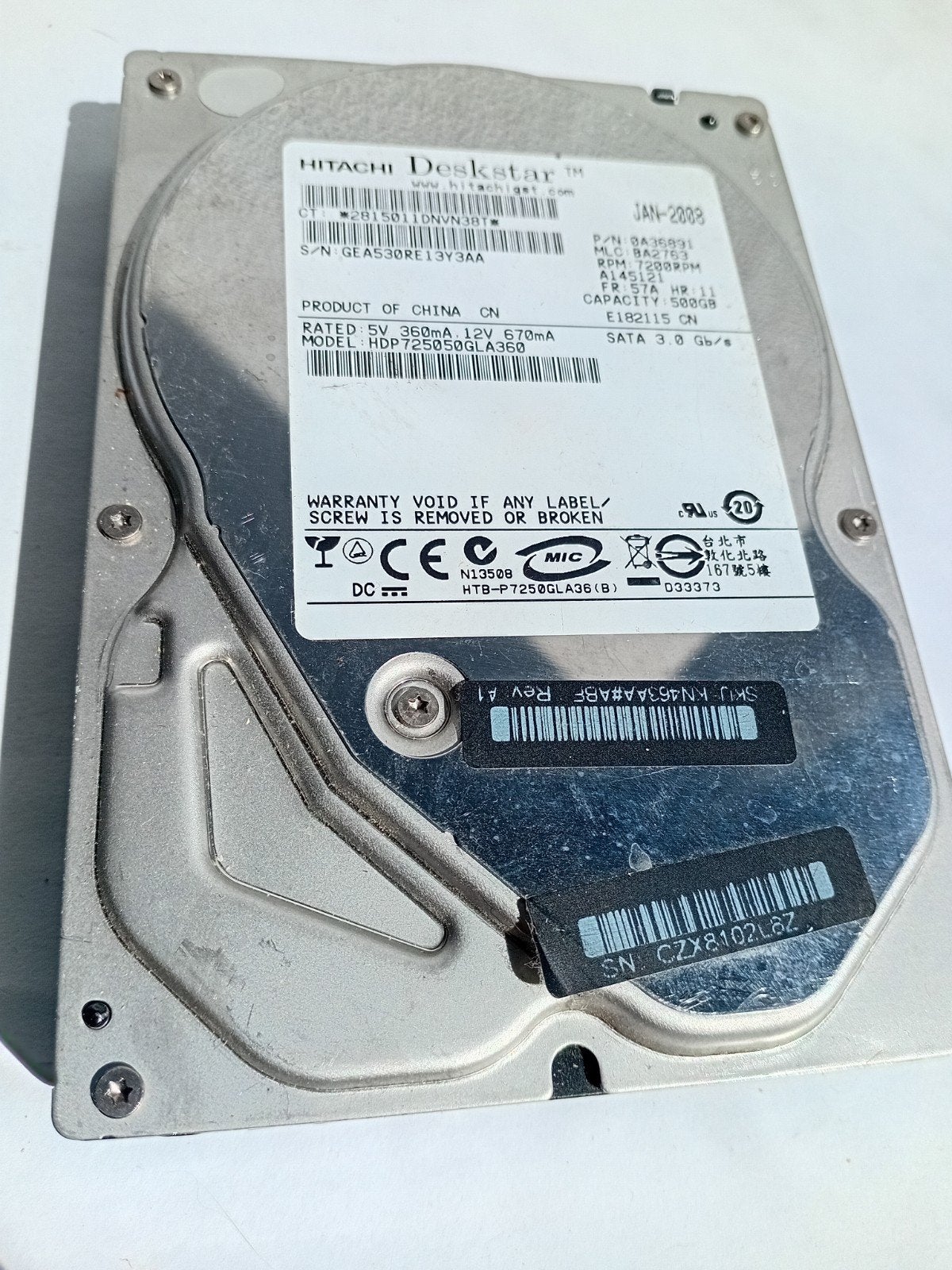 Hitachi Deskstar 500GB SATA HDD - Intern, Computers en Software, Harde schijven, Intern, Gebruikt, Ophalen of Verzenden, Desktop