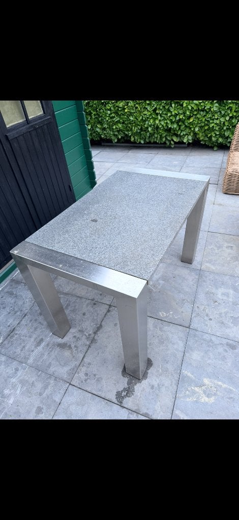 Zware tuintafel met natuurstenen blad – 120 x 70 cm, Tuin en Terras, Tuintafels, Ophalen, Gebruikt, Rechthoekig, Overige materialen