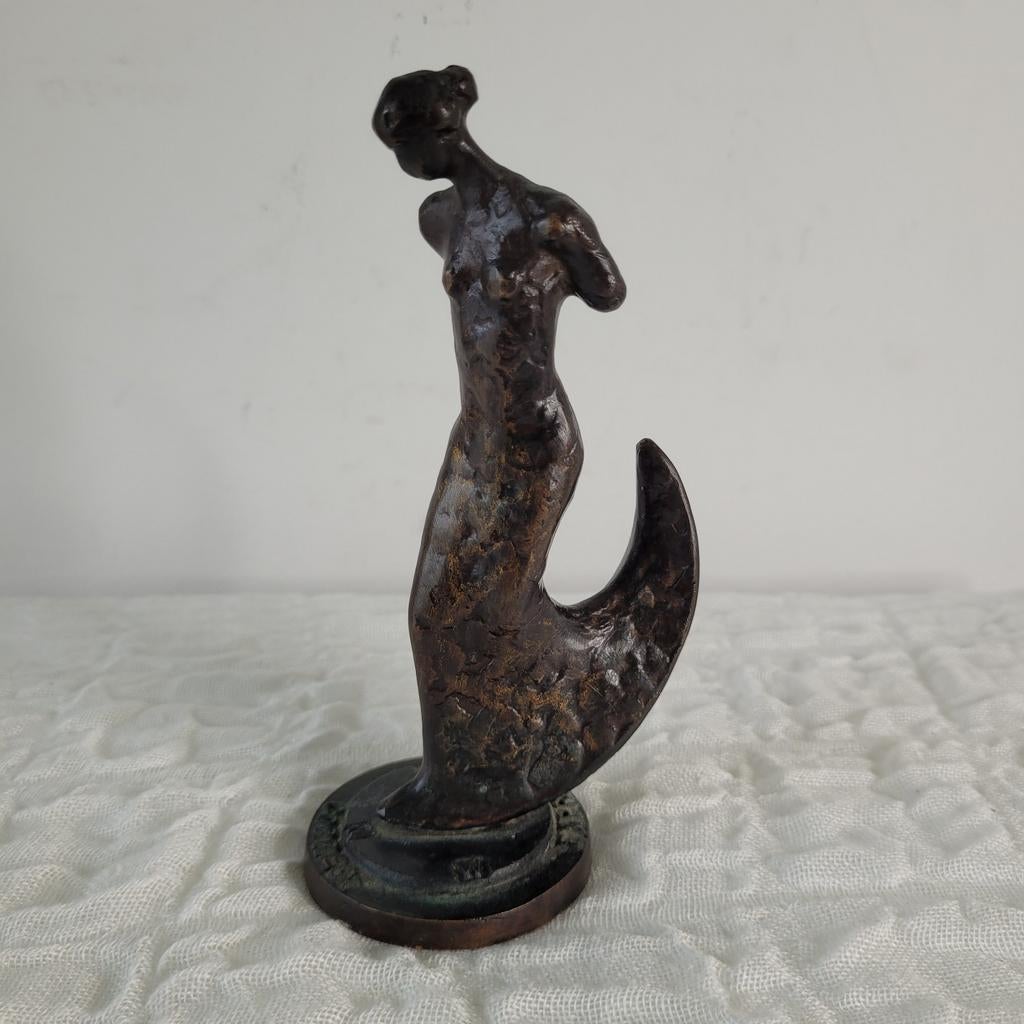 Bronzen beeld vrouwenfiguur scheepskompas anker element 15cm, Ophalen of Verzenden, Zo goed als nieuw, Mens