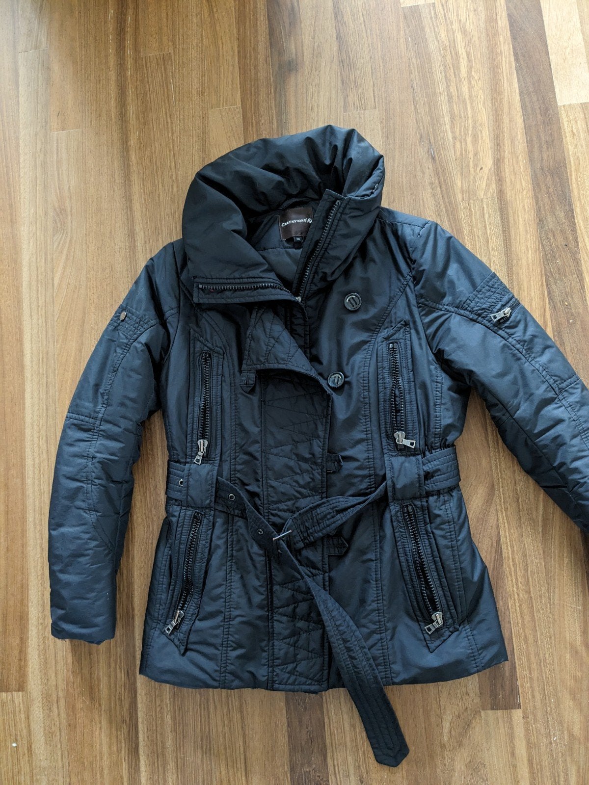 Greenstone winterjas met riem en ritsen - Maat 40, Kleding | Dames, Maat 38/40 (M), Zwart, Greenstone, Ophalen of Verzenden