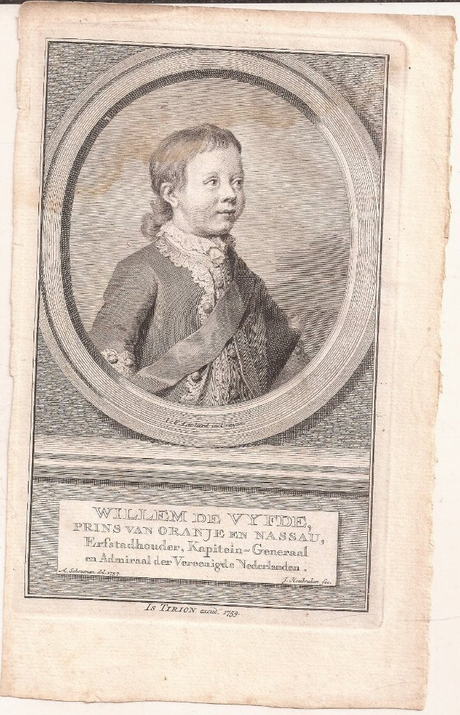 Willem de Vyfde, Prins van Oranje en Nassau, Erfstadhouder, Portret, Ophalen of Verzenden, Gravure, 11 cm