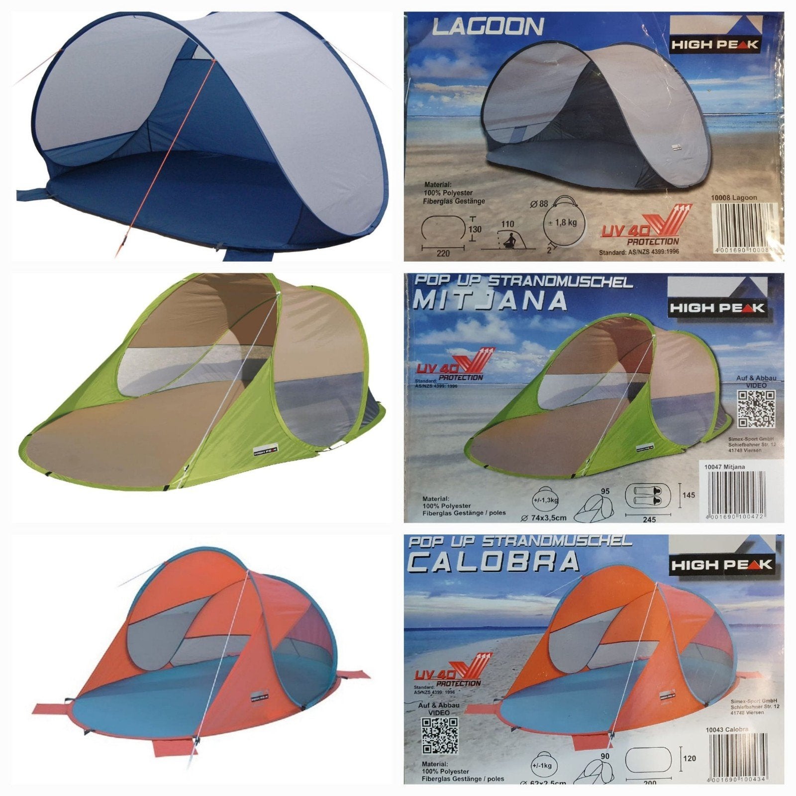 Pop-up strandtent / schelp tent popup High Peak schaduw, Ophalen, Zo goed als nieuw