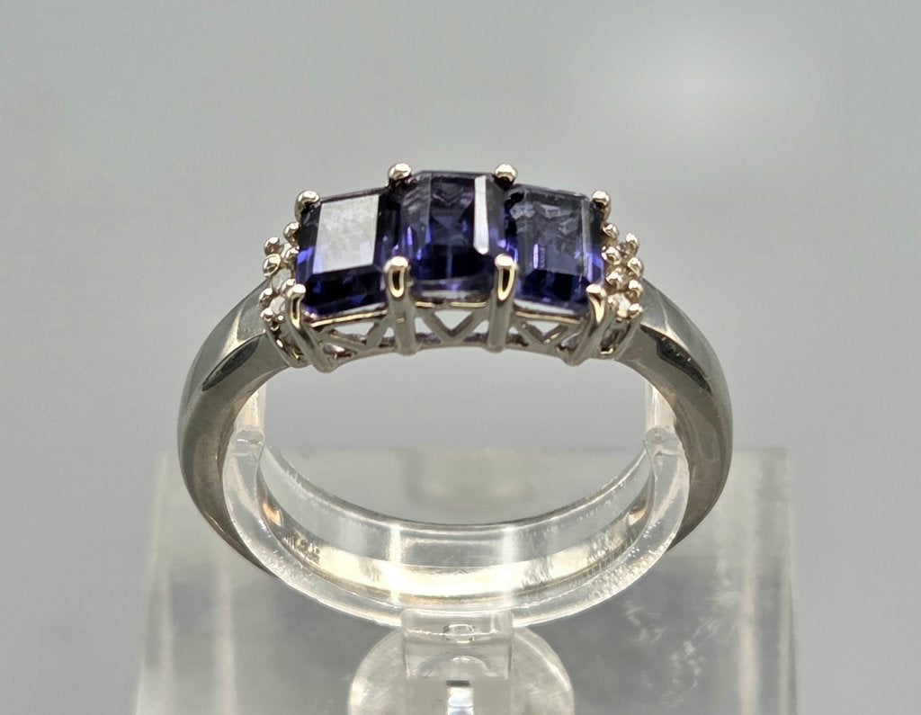 Zilveren ring edelstenen tanzaniet en diamanten. 2026/670, 18 tot 19, ., Paars, Ophalen of Verzenden