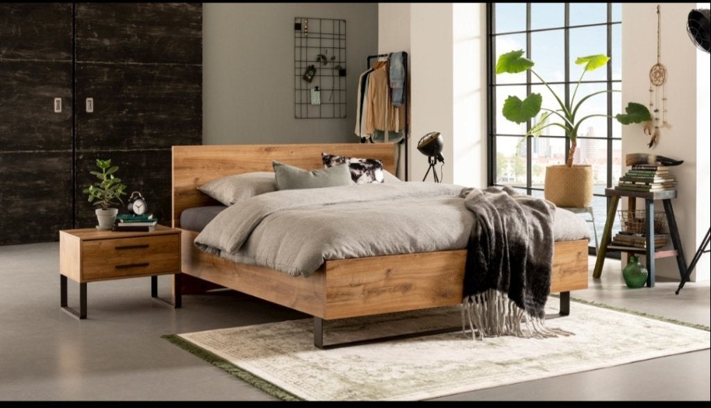 Bed 160x200, Ophalen, Bruin, Tweepersoons, Zo goed als nieuw