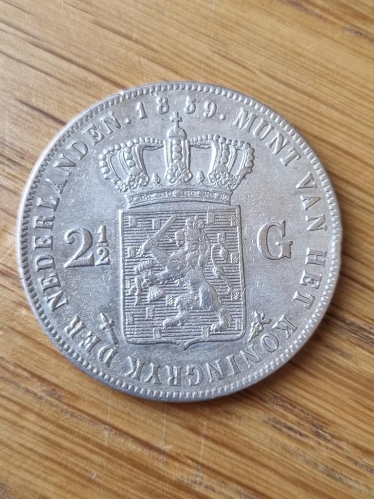 Rijksdaalder 1859 Willem 3, Ophalen of Verzenden, Koning Willem III, 2½ gulden, Zilver