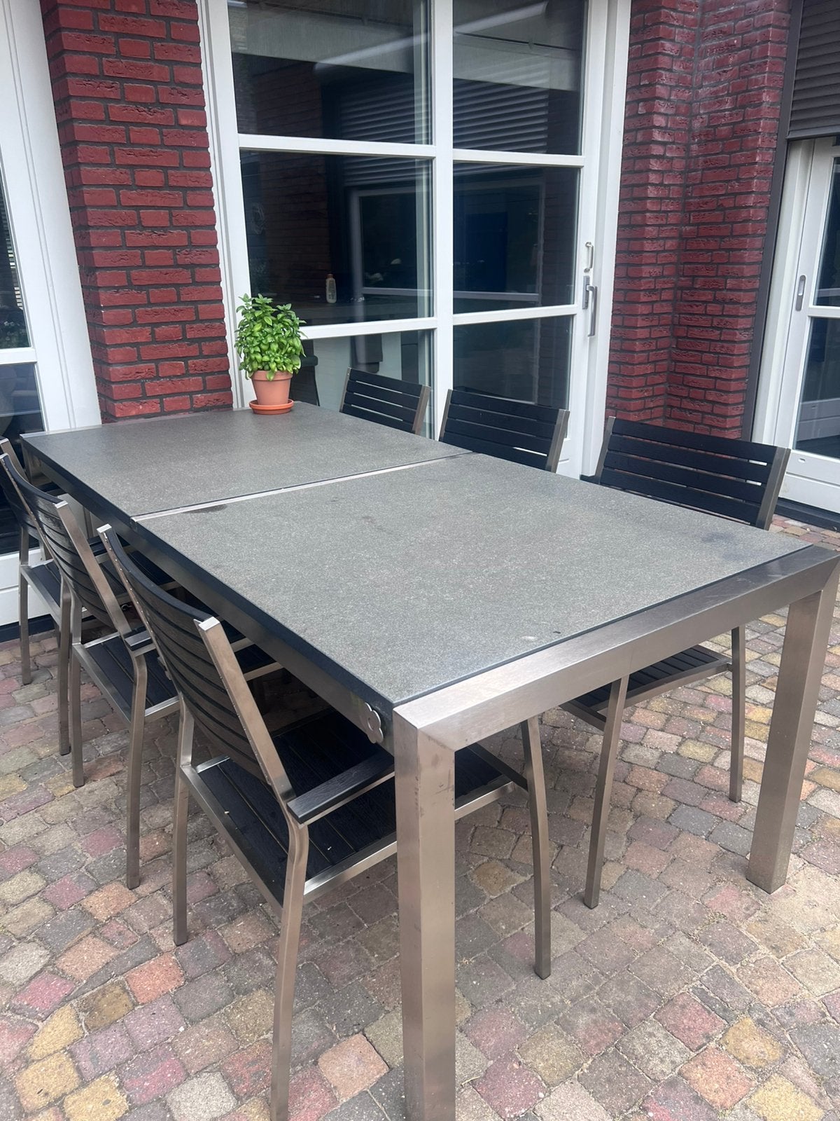 Tuintafel met 6 stoelen, Tuin en Terras, Tuinsets en Loungesets, Ophalen, Gebruikt, Rvs, Tuinset