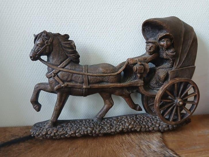 Paard en wagen - wand ornament decoratie bruin - vintage, Ophalen of Verzenden