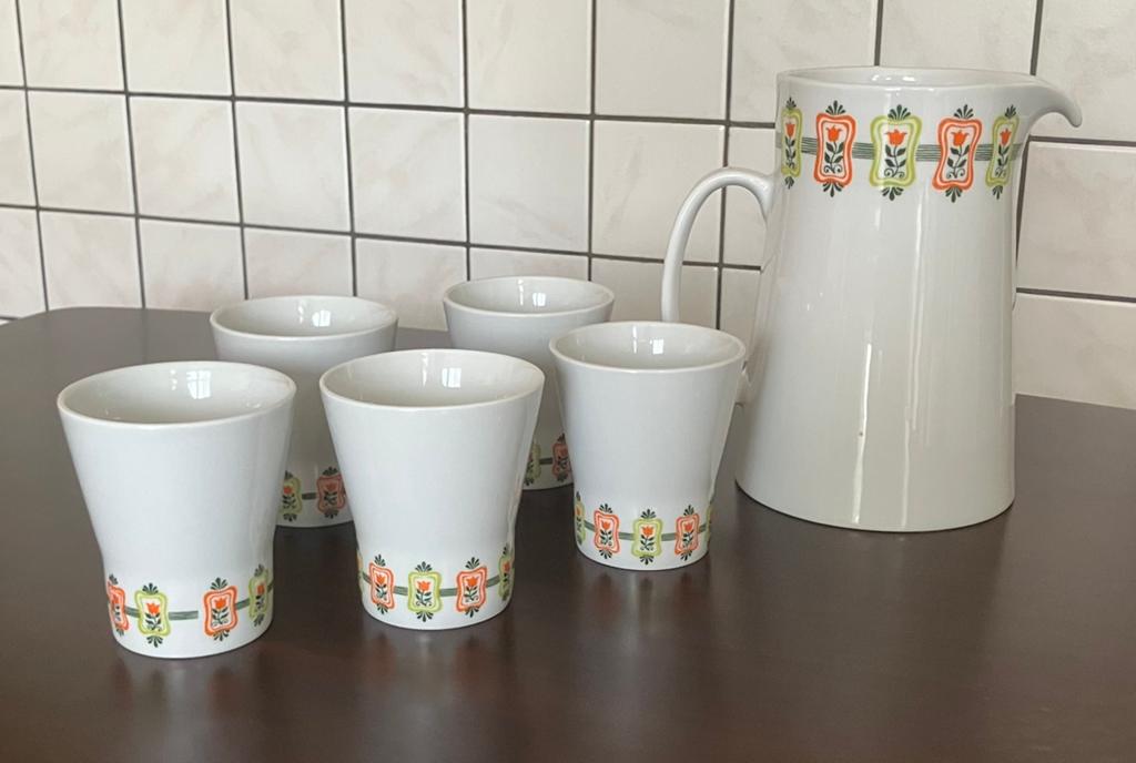 Schenkkan en 5 bekers Mosa, Ophalen of Verzenden