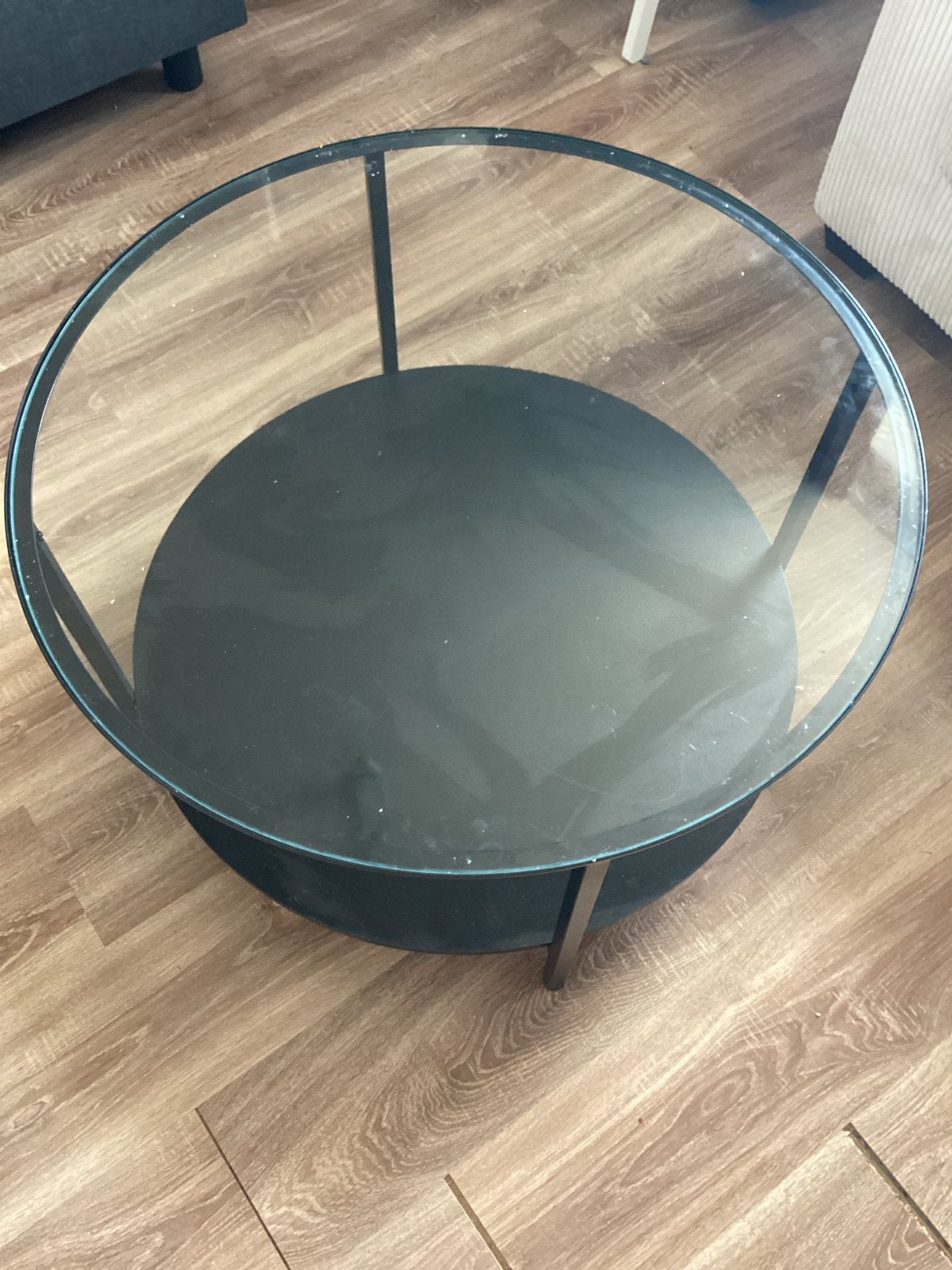 Ronde salontafel met glazen blad, Gebruikt, Rond, Glas, 50 tot 100 cm