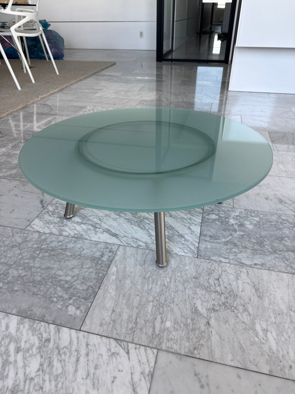 Glazen salontafel, Ophalen, Gebruikt, 100 tot 150 cm, Rond