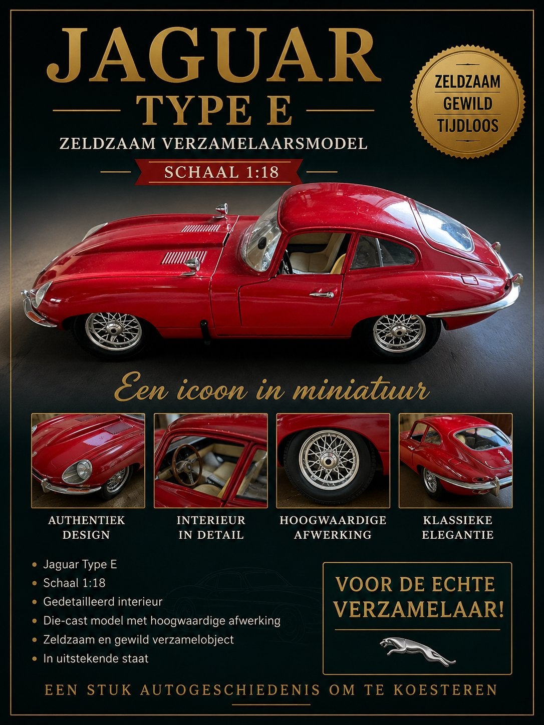 Jaguar Type E Schaalmodel 1:18 - Rood, Ophalen, Zo goed als nieuw, Auto, Overige merken