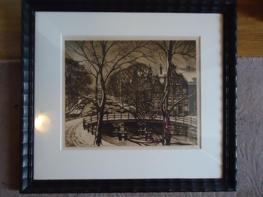 Cornelis Brandenburg - Amsterdam - Brouwersgracht, Antiek en Kunst, Kunst | Etsen en Gravures, Ingelijst, 44 cm, Ets, Stadsgezicht