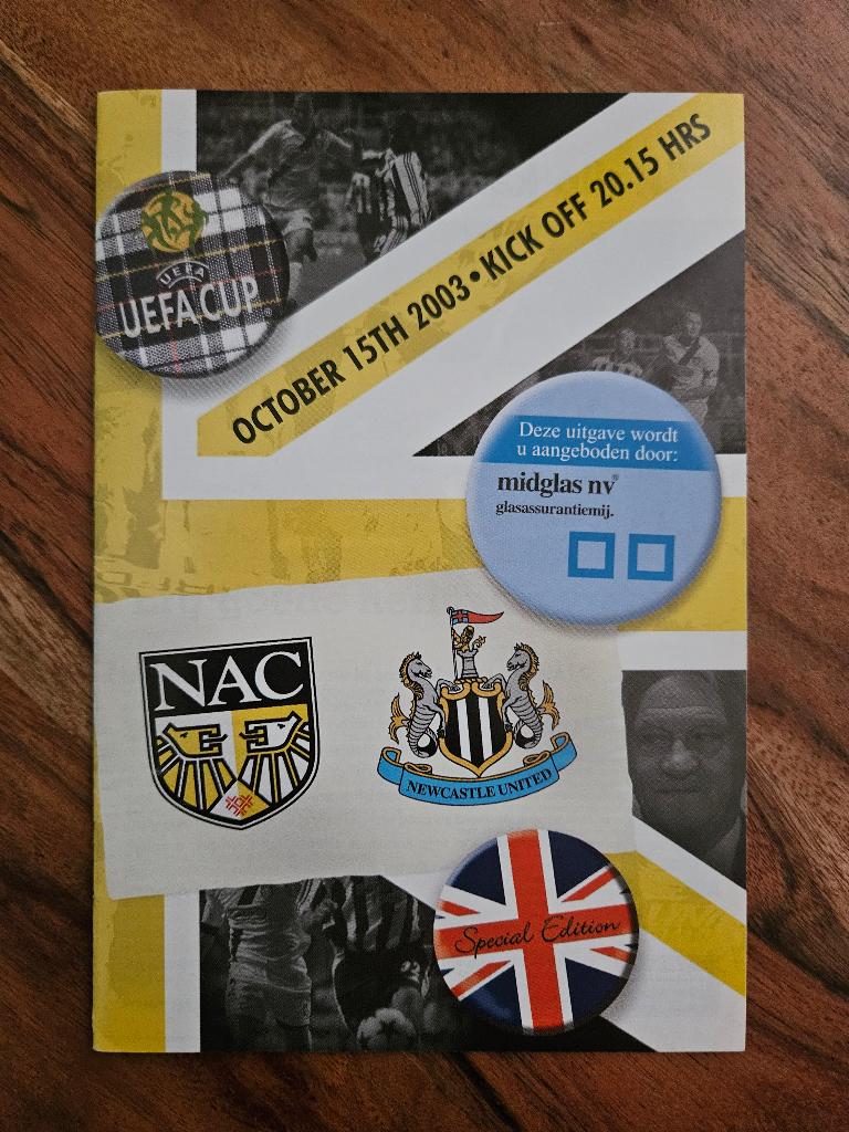 ⚽ Programma Uefa-Cup Nac - Newcastle Utd 2003-2004 ⚽, Verzamelen, Verzenden, Zo goed als nieuw, NAC Breda, Boek of Tijdschrift