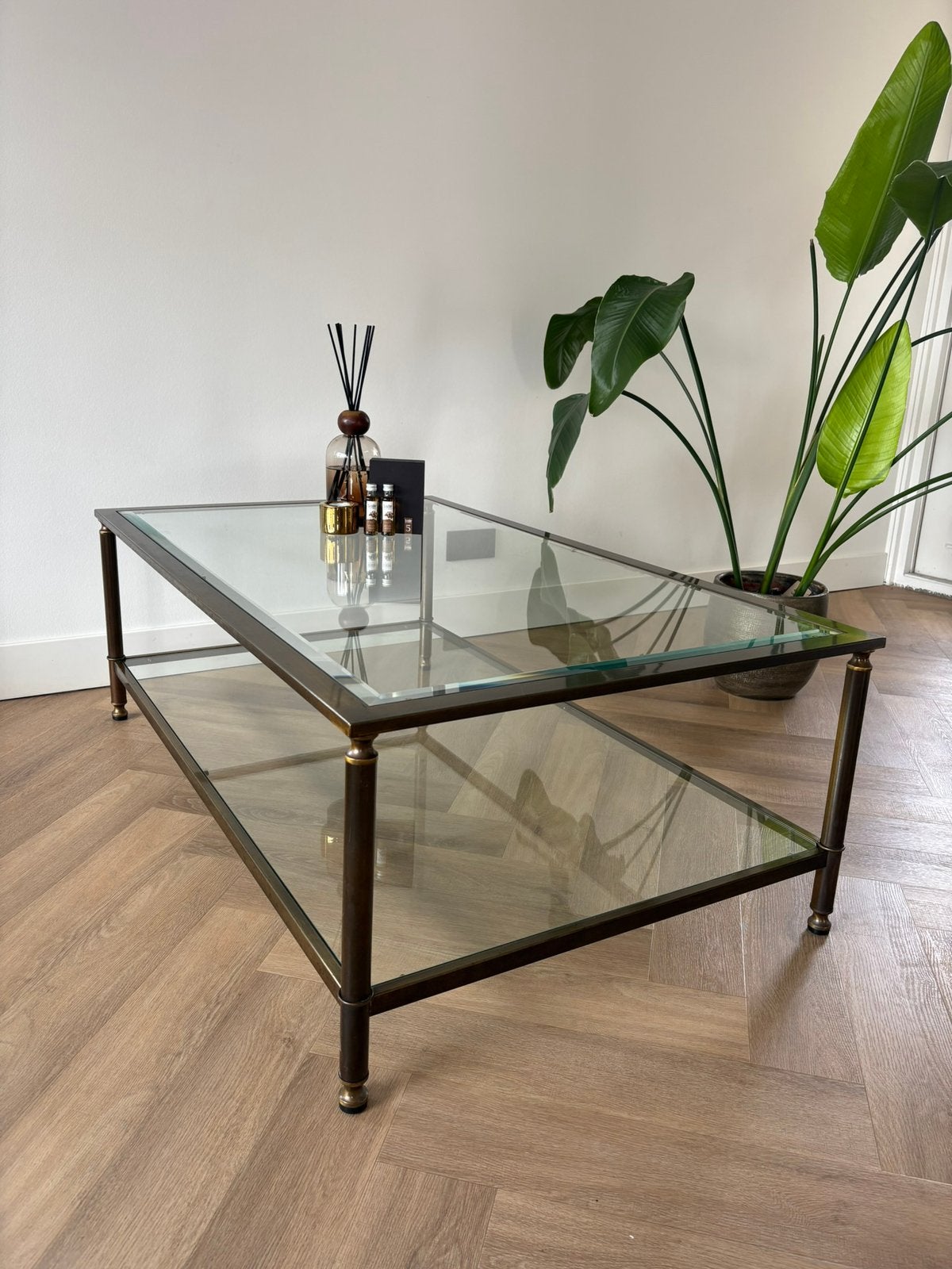 Vintage salontafel messing hollywood regency stijl, Huis en Inrichting, Tafels | Salontafels, Ophalen, 100 tot 150 cm, 50 tot 100 cm