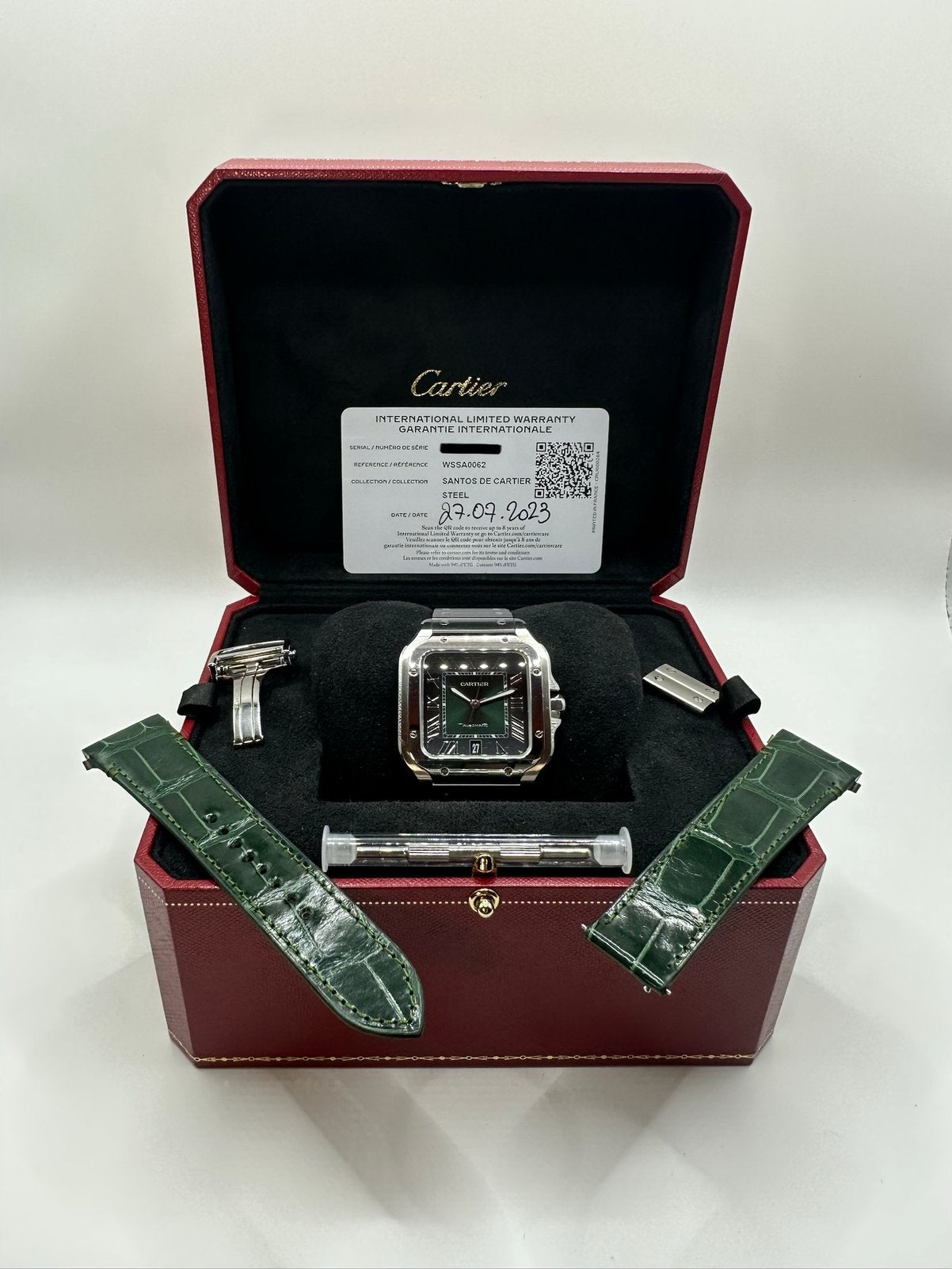Cartier Santos L WSSA0062 07/2023 Full Set Good Condition, Staal, Staal, Polshorloge, Zo goed als nieuw