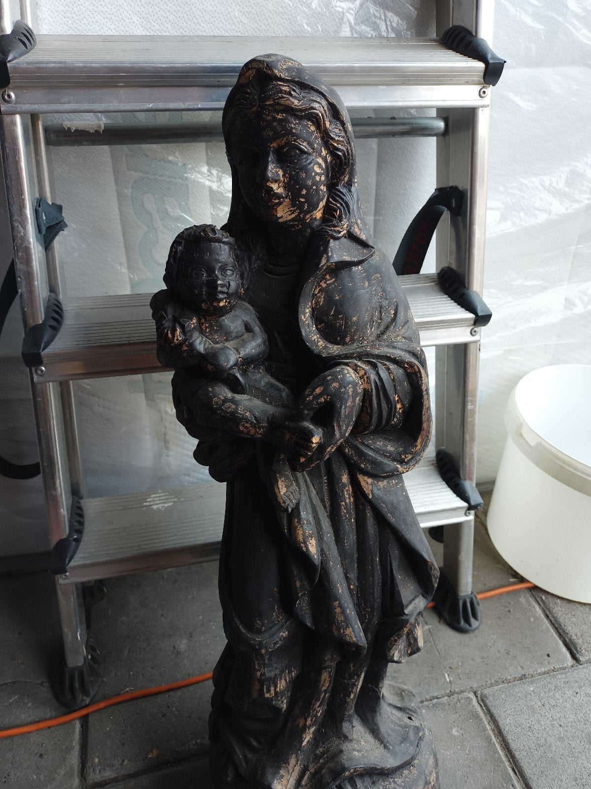 Religieus houten beeld: Maria met kind 85.inclosief verstuur, Ophalen of Verzenden