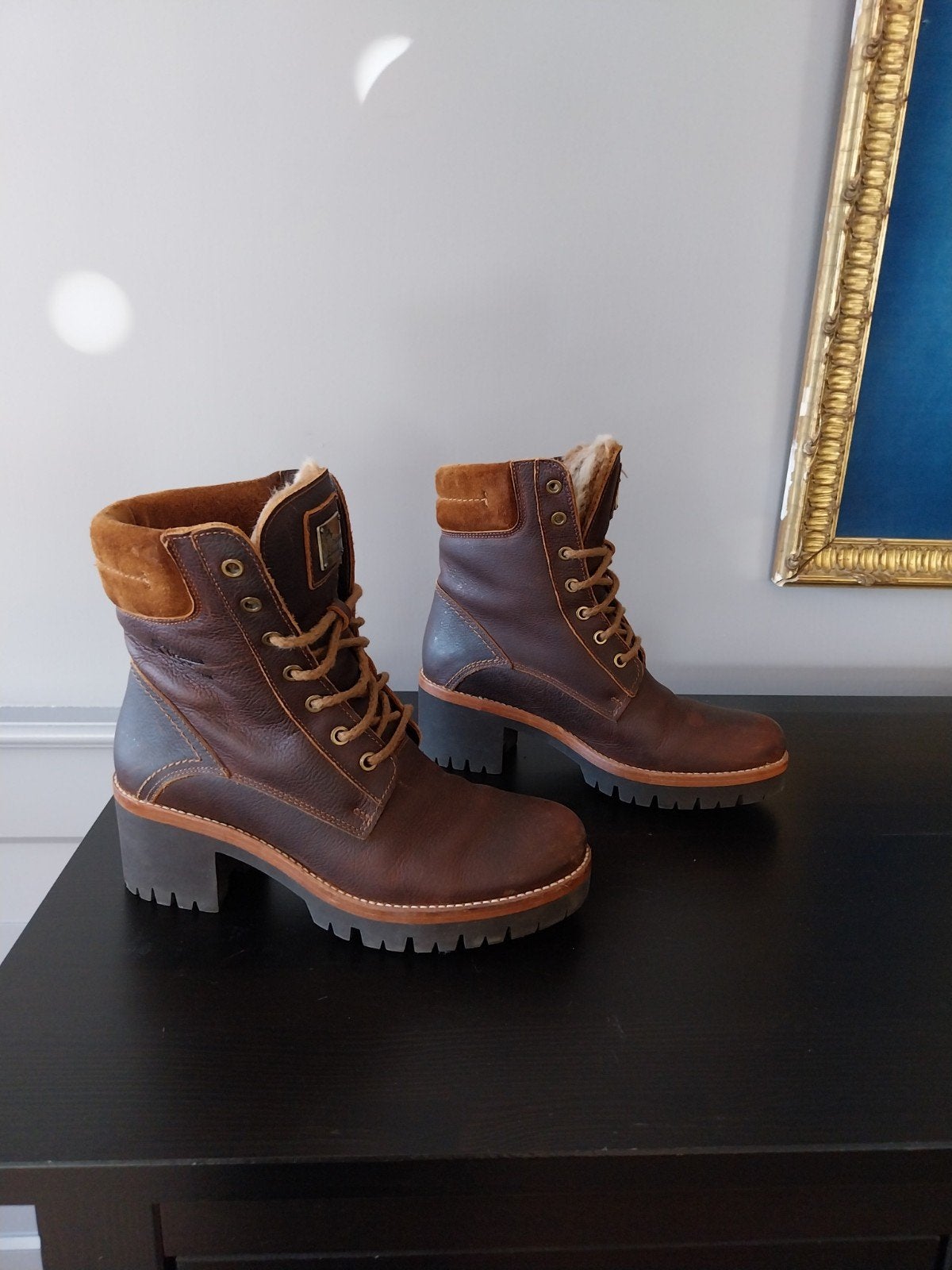 Panama Jack bruine leren veterboots met bontvoering, maat 39, Kleding | Dames, Ophalen of Verzenden, Zo goed als nieuw, Bruin