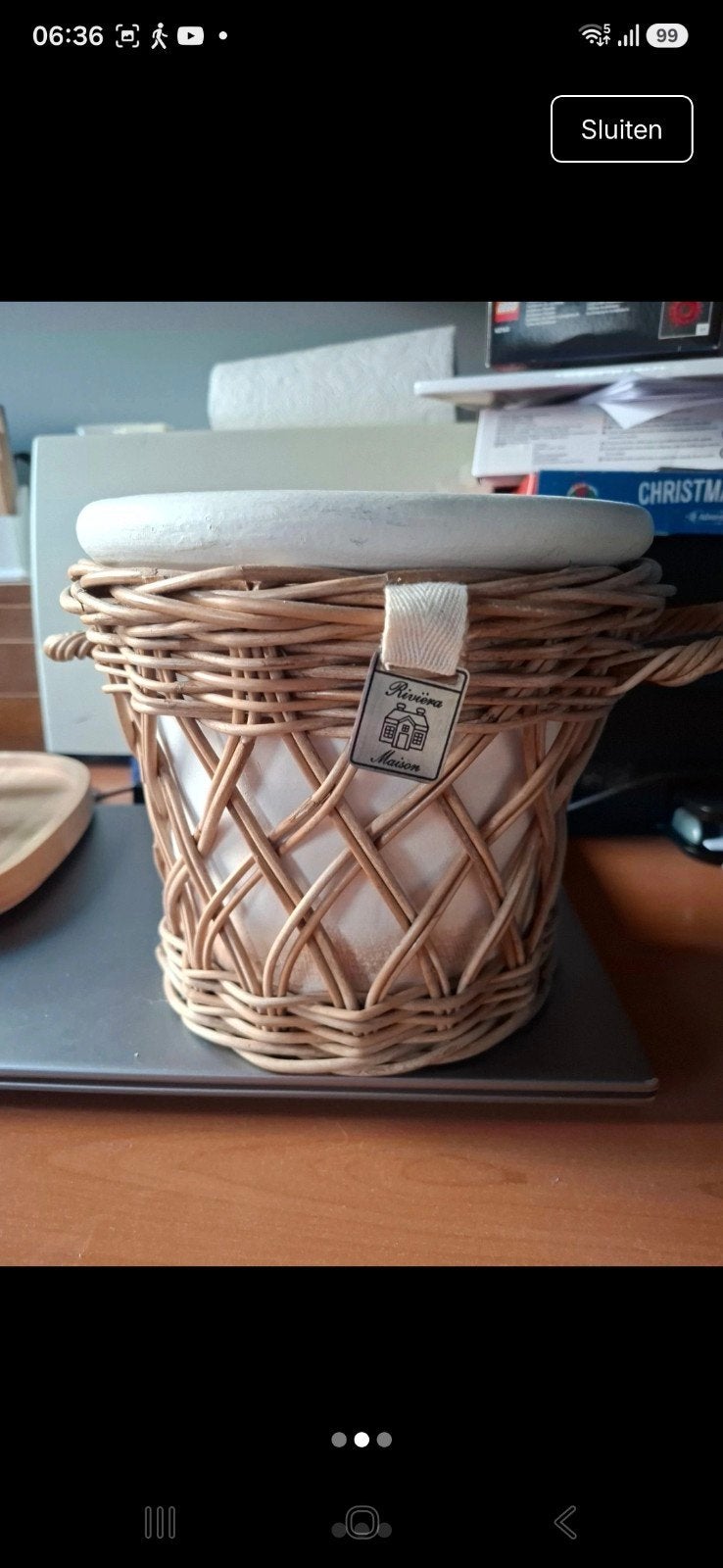 Riviera Maison Bloempot met rieten omhulsel, Overige materialen, Rond, Binnen, Ophalen of Verzenden