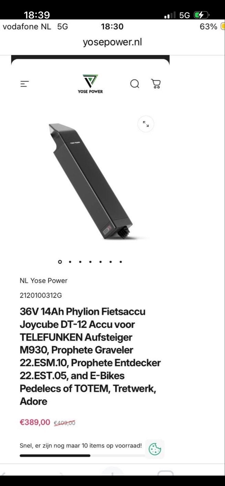 36V 14Ah Phylion Fietsaccu Joycube DT-12 E-Bike Accu, Nieuw
