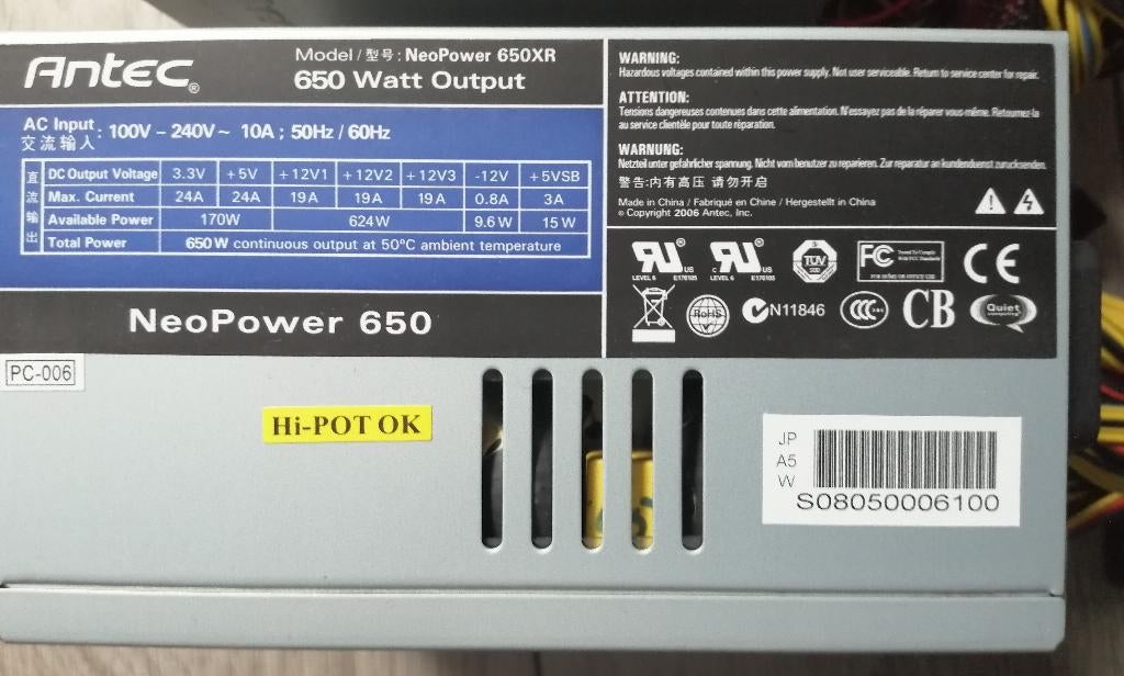 Splinternieuwe Antec NeoPower 650 watt voeding, Computers en Software, Interne voedingen, Nieuw, Ophalen of Verzenden