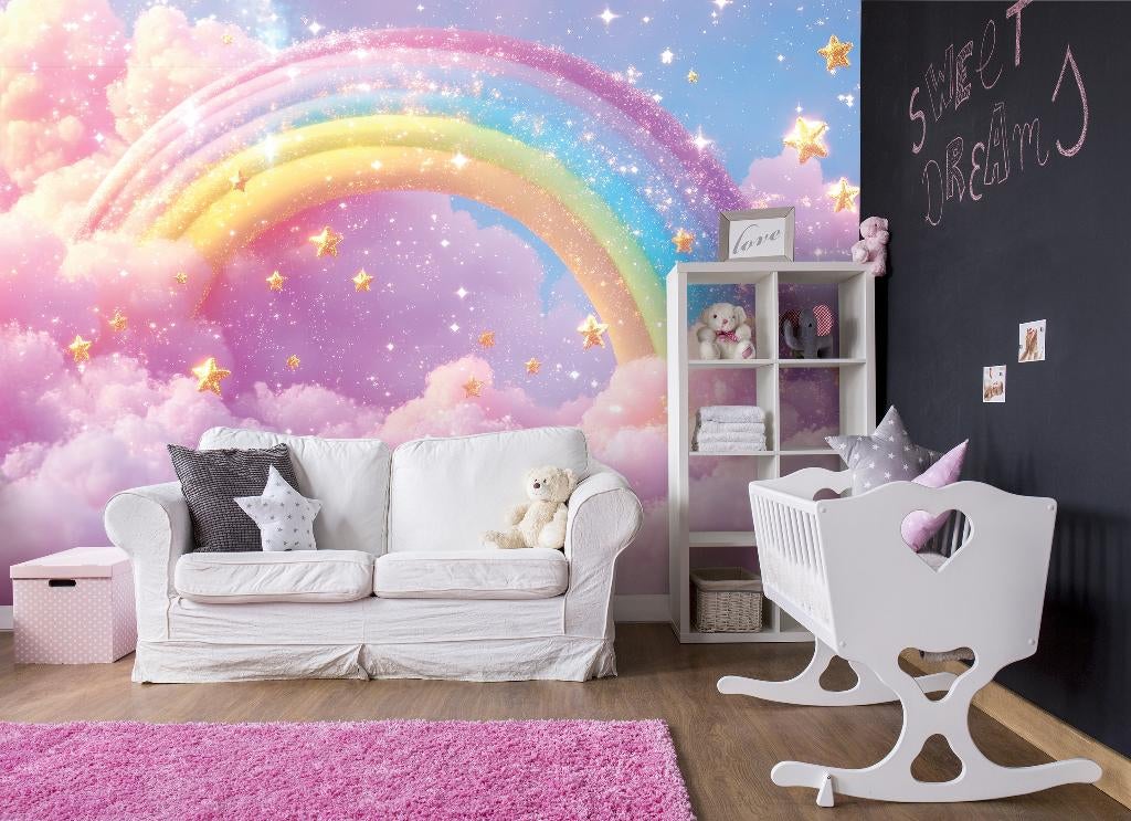Fotobehang / Behang - Magische Regenboog tussen de wolken, Verzenden, Nieuw, Wanddecoratie, Info@fotobehangkoning.nl