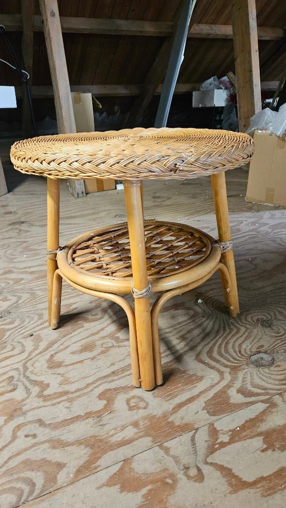 Vintage rotan/bamboe / tafel, Huis en tuin decoratie Marie, Minder dan 55 cm, Rond, Peize