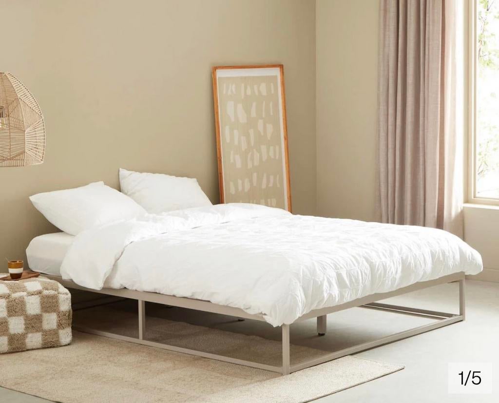 Nous living metalen bed Dean, 160x200 via Wehkamp, Huis en Inrichting, Slaapkamer | Bedden, Ophalen, Deens, Beige, Tweepersoons