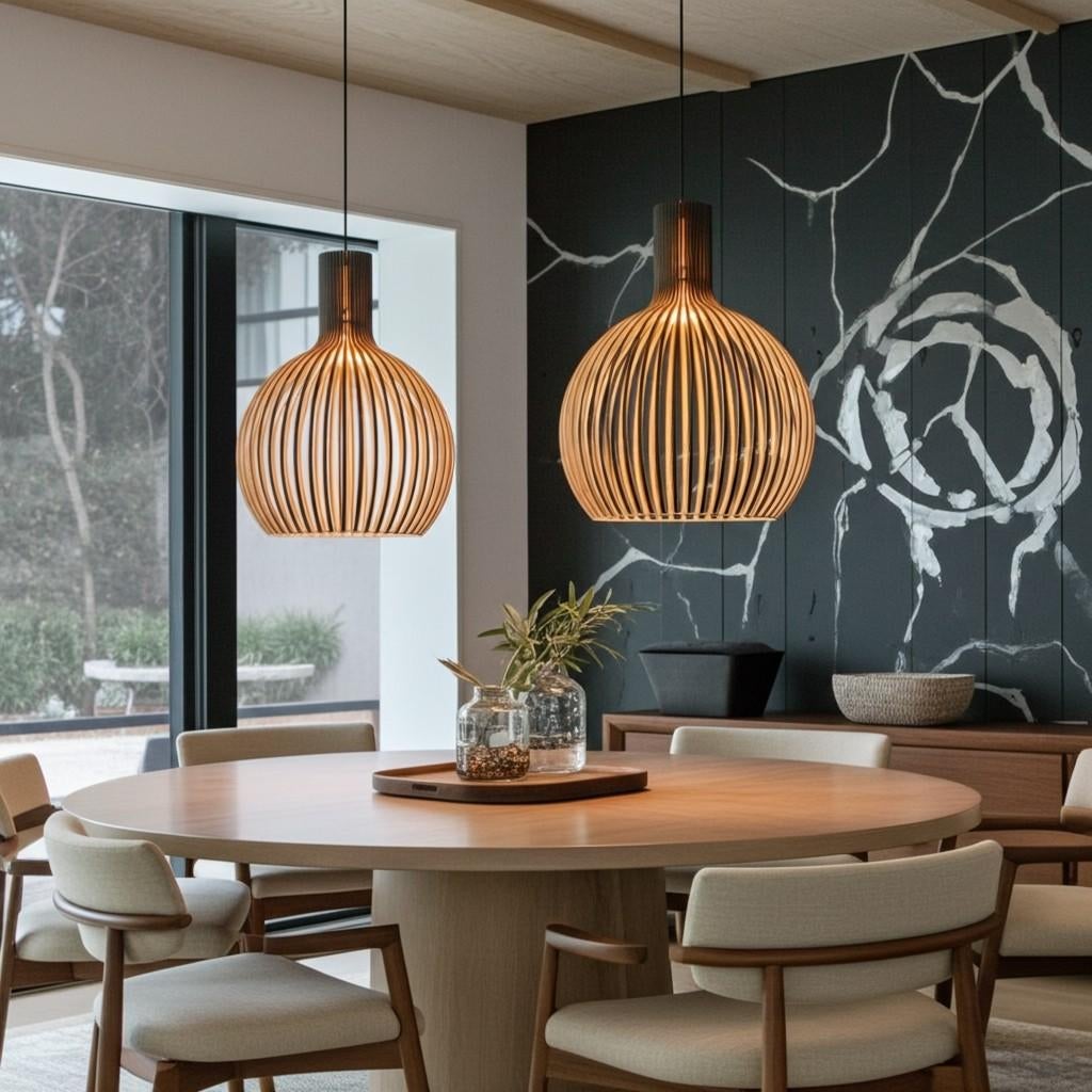 Houten hanglampen set van 2, 50 tot 75 cm, Ophalen of Verzenden, Zo goed als nieuw, Modern