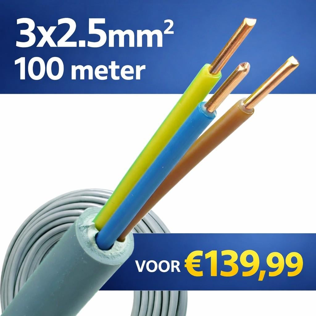 DRAKA YMvK 3x2.5mm² 100 meter, Doe-het-zelf en Verbouw, Elektra en Kabels, Nieuw, Kabel of Snoer, Ophalen of Verzenden
