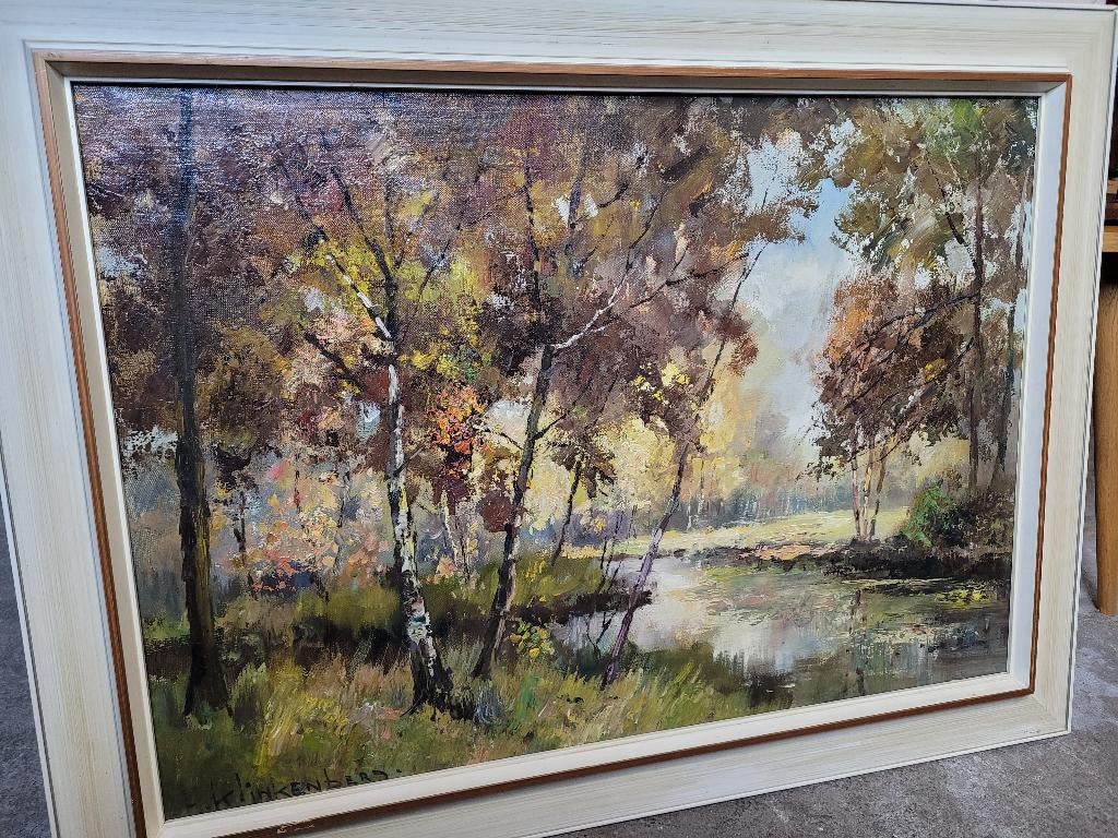 H. Klinkenberg schilderij - Berkenbomen aan waterkant, Ophalen