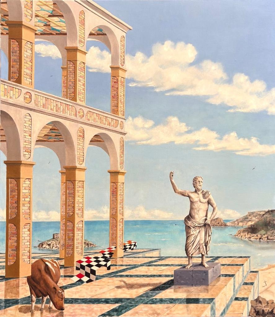 Surrealisme - schilderijen Jan van den Brink, Antiek en Kunst, Overig onderwerp, Olieverf, Textiel, Gesigneerd