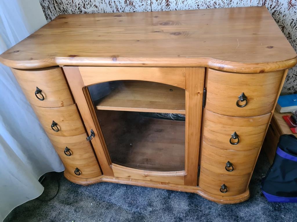 Mooi stereo kastje van hout en glas, Ophalen, Glas, Gebruikt, 100 tot 150 cm
