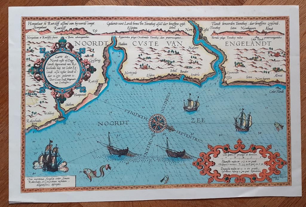 Landkaart Noordkust Engeland, Boeken, Atlassen en Landkaarten, Ophalen, Verenigd Koninkrijk, 1800 tot 2000, Landkaart