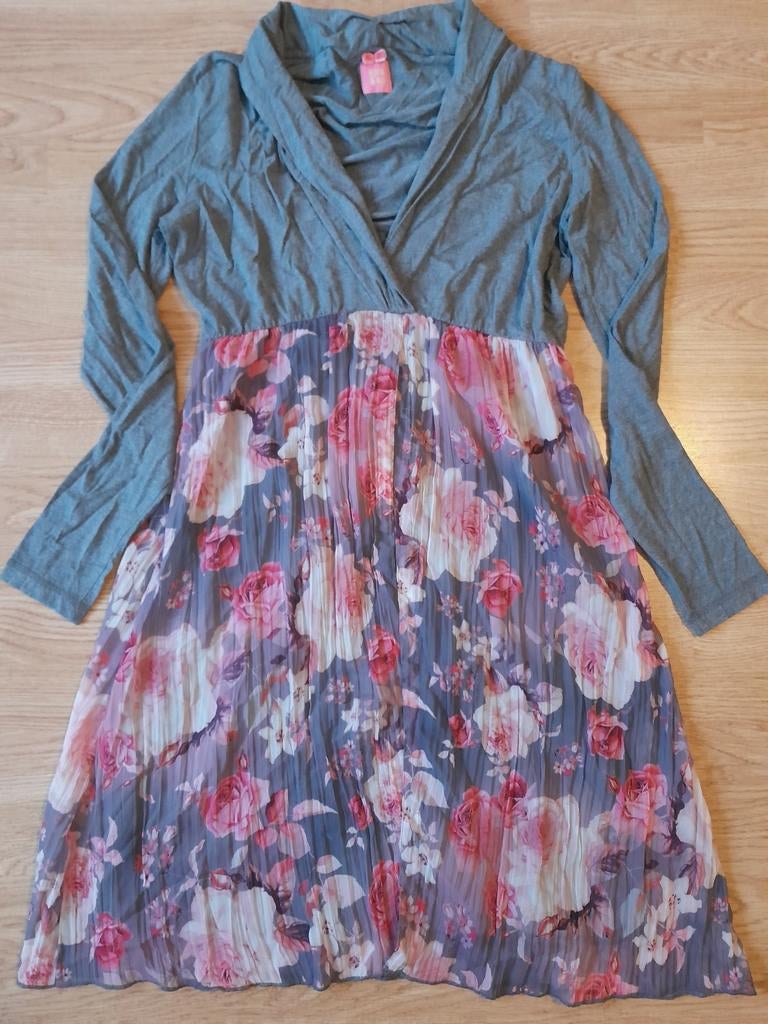 Dames jurk met geplooide rok rozen Kyra & co maat m 38, Maat 38/40 (M), Blauw, Ophalen of Verzenden, Zo goed als nieuw
