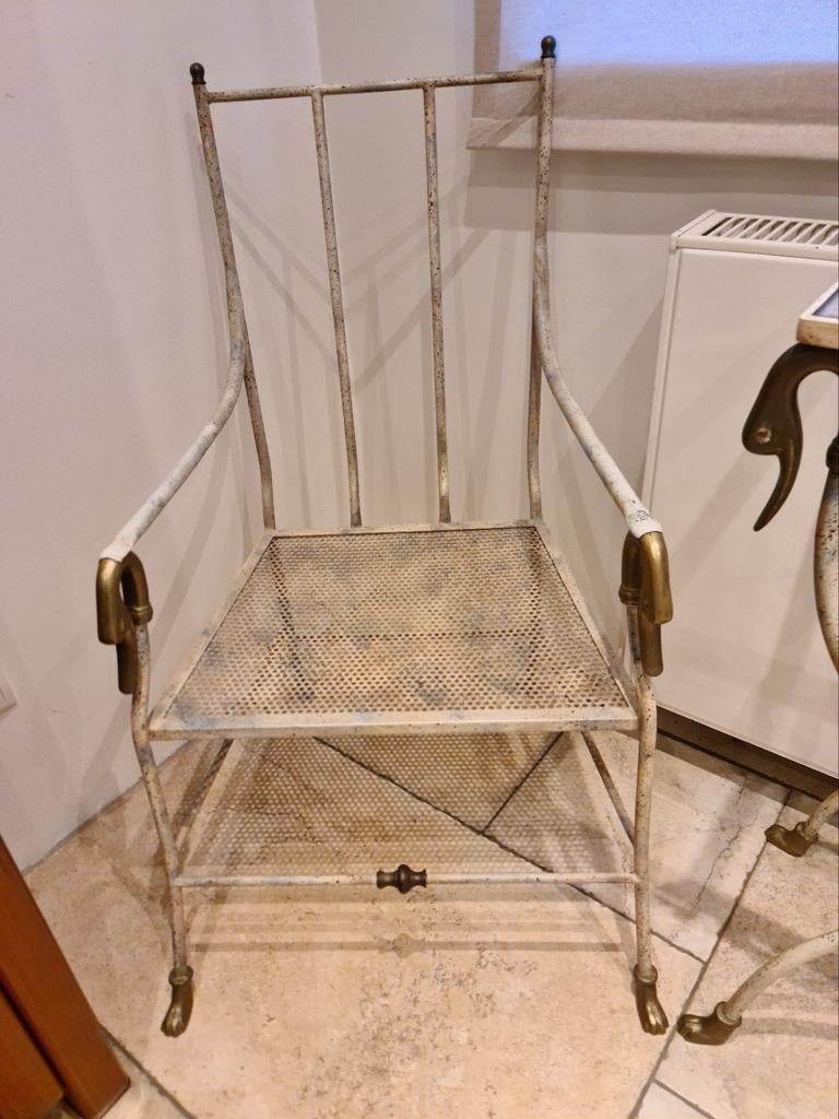 3-delige set sidetable- spiegel- stoeltje smeedijzer messing, Ophalen, Zo goed als nieuw, Metaal, 25 tot 50 cm