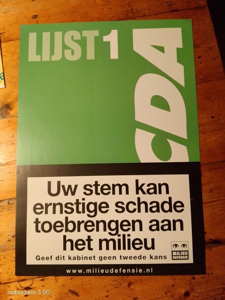 CDA verkiezingsposter - Milieudefensie, Rechthoekig Staand, Ophalen of Verzenden, Zo goed als nieuw, A1 t/m A3