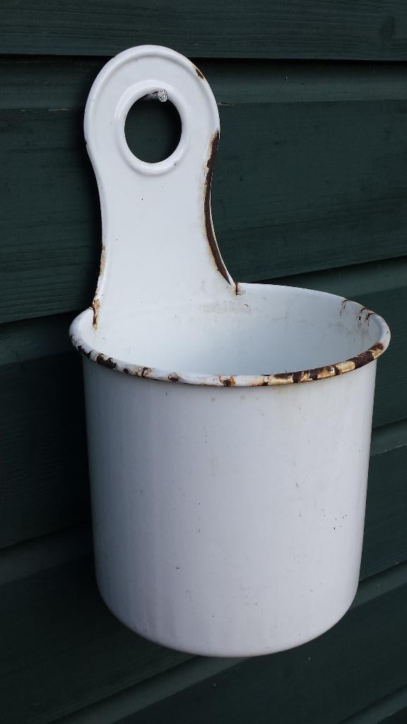 Emaille CLOSET Borstel-Houder <>  OUDE Emaille POT, Antiek en Kunst, Ophalen of Verzenden