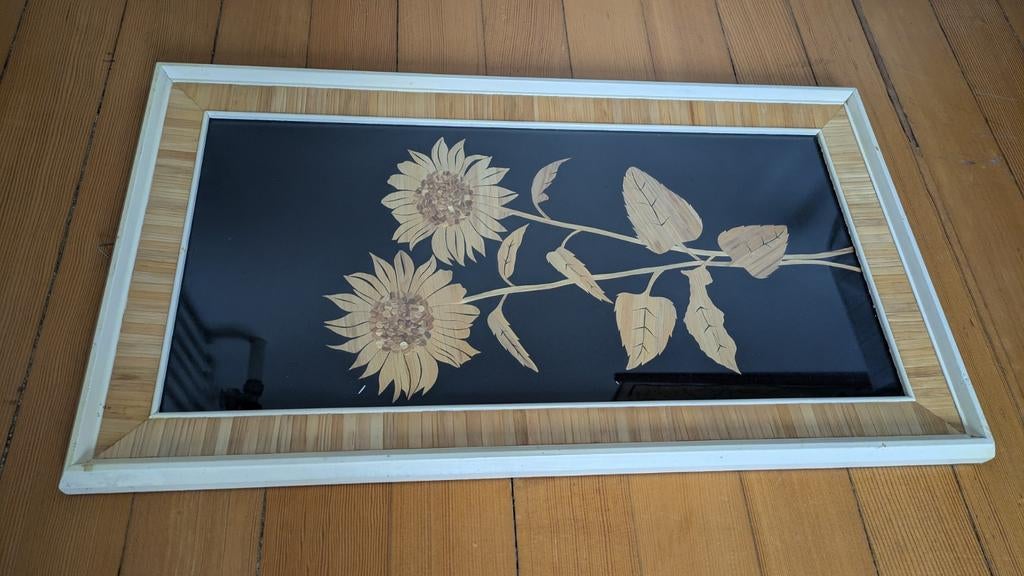 Jaren 70 rotan rieten muur decoratie schilderij, Minder dan 50 cm, Ophalen of Verzenden, Zo goed als nieuw, Minder dan 50 cm