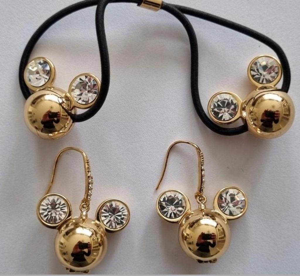 Disney Mickey Mouse Oorbellen & Haar Elastiekjes Set, Hangers, Met strass, Nieuw, Ophalen of Verzenden